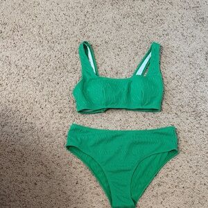 Green Textured Two-Piece Bikini Set
